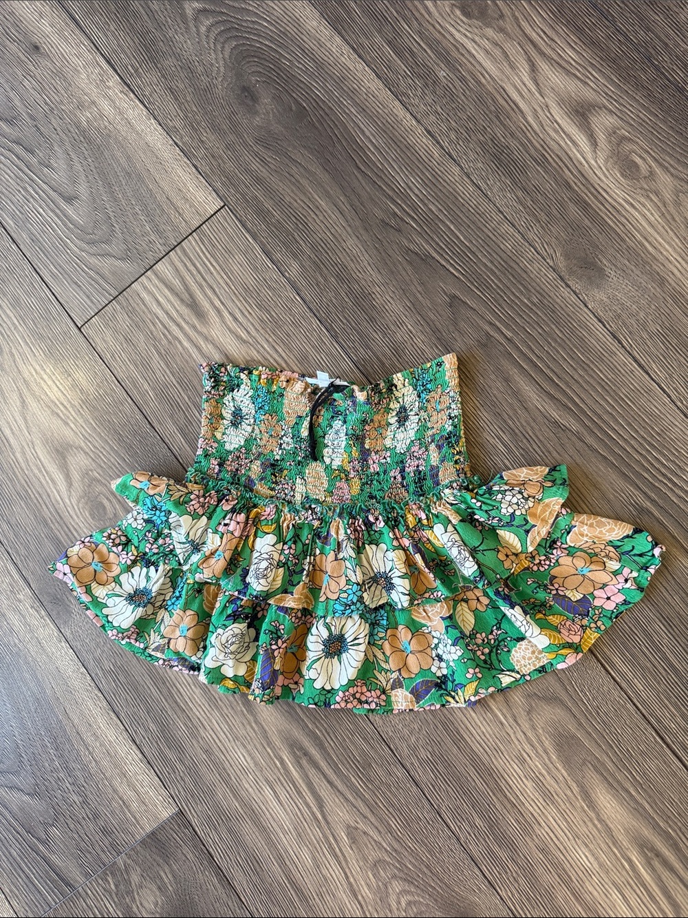 Skylar + Madison Green Floral Smocked Mini Skirt with Multicolor Print or top